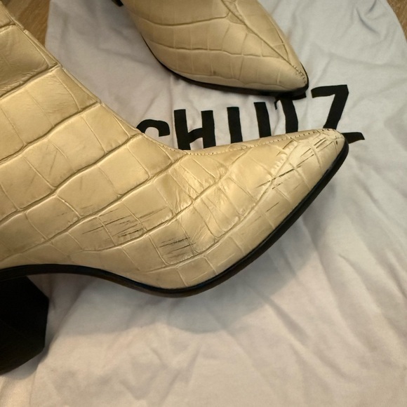 Schutz Vonna Cream Croc-Embossed Heeled Boots 8.5 - Picture 3 of 14